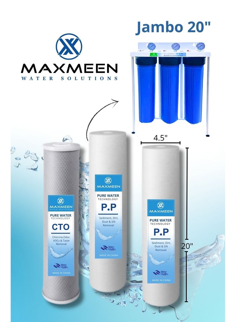ماكسمين طقم غيار فلاتر مياه جامبو 20 بوصة – 2 سدمنت + 1 كربون –  ماكسمين - Image 2