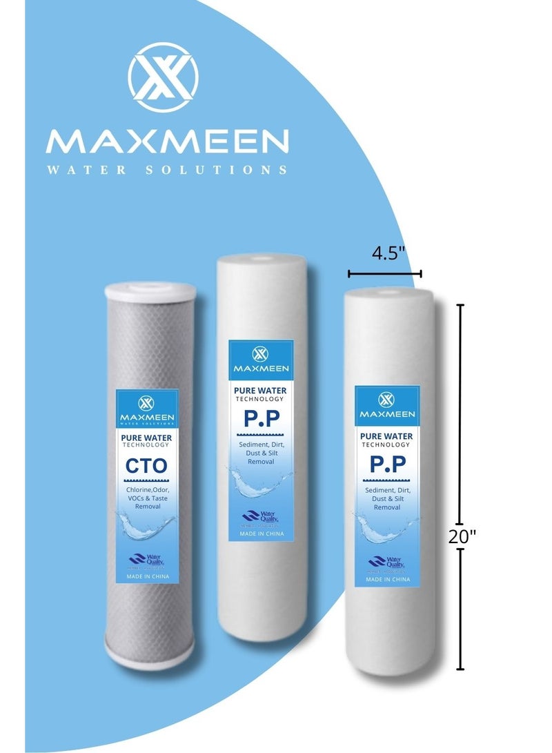 ماكسمين طقم غيار فلاتر مياه جامبو 20 بوصة – 2 سدمنت + 1 كربون –  ماكسمين - Image 1