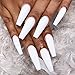 Outyua Matte White Press on Nails Coffin Long Fake Nails Solid Acrylic False Nails with Designs Cute Full Cover Nails 24Pcs (White) - Image 2