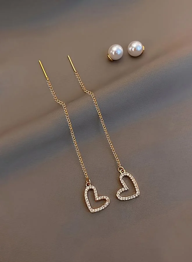 تايك تو Take Two Pearl Heart Dangle Threader Earrings