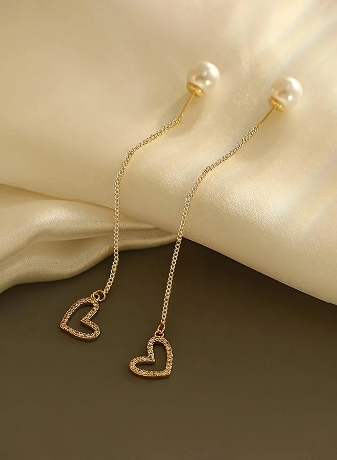 تايك تو Take Two Pearl Heart Dangle Threader Earrings