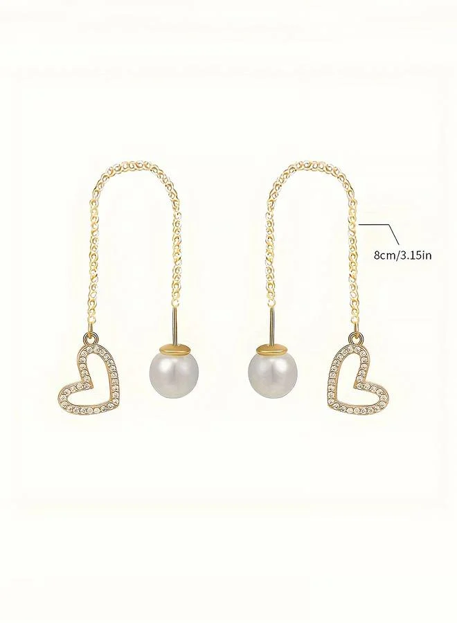تايك تو Take Two Pearl Heart Dangle Threader Earrings