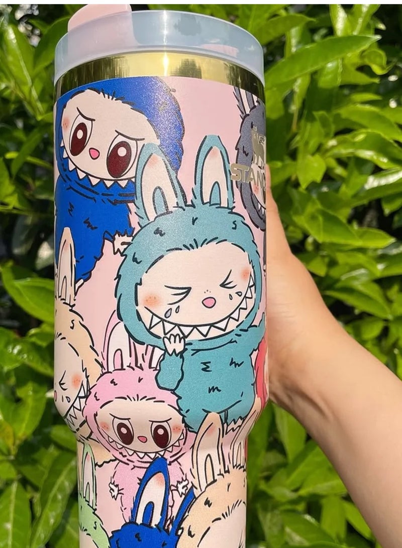 ستانلي Stanley H2.0 FlowState 40oz Tumbler – Labubu Edition, Vacuum Insulated Stainless Steel Quencher with Lid, Removable Straw & Stopper, Keeps Drinks Cold, Perfect for Water, Iced Tea & Gifting - Image 5