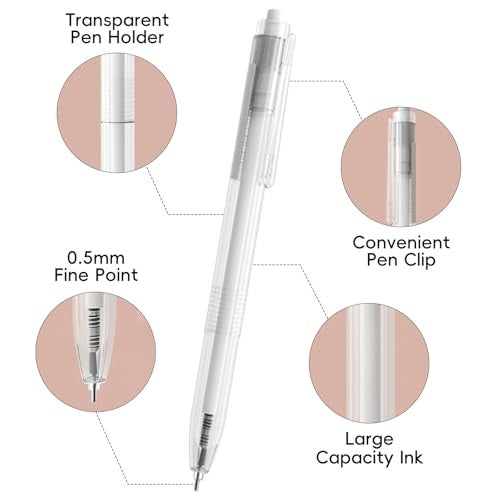 M.G أقلام جل M&G 12 قطعة، أقلام رفيعة قابلة للسحب بقطر 0.5 مم، أقلام جل حبر أسود بسعة كبيرة مع حامل قلم مرئي، أقلام رولربول حبر أسود لكتابة سلسة للمكتب والمدرسة والمنزل للنساء والرجال - Image 2