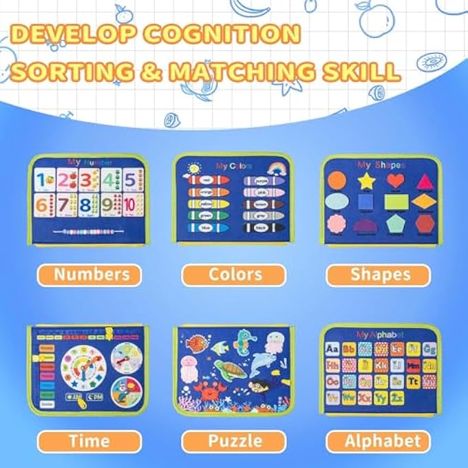 BUSY BOARD MONTESSORI TOYS FOR 3+ YEAR OLD BOYS GIRLS GIFTS, SENSORY BOARD QUIET BOOK FOR TODDLERS, EDUCATIONAL ACTIVITIES TRAVEL TOY FOR AIRPLANE CAR, BUSY BOOK FOR LEARNING FINE MOTOR SKILLS (BLUE) - Image 5