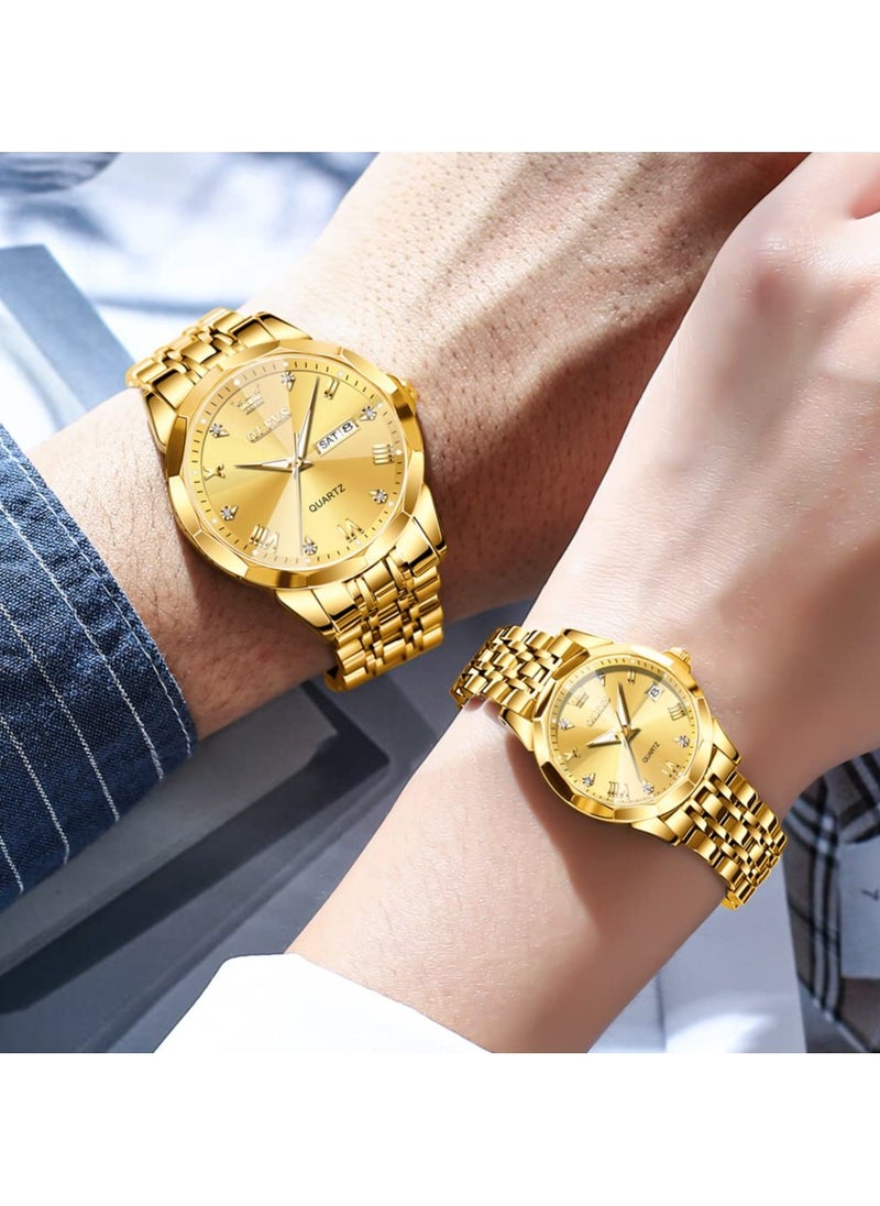 OLEVS OLEVS His and Her Couple Watches Business Men Women Couple Set Pair Watch Matching Romantic Quartz Watch Stainless Steel Waterproof Date Men's Watches Women Watches Wrist Watch  - Image 3