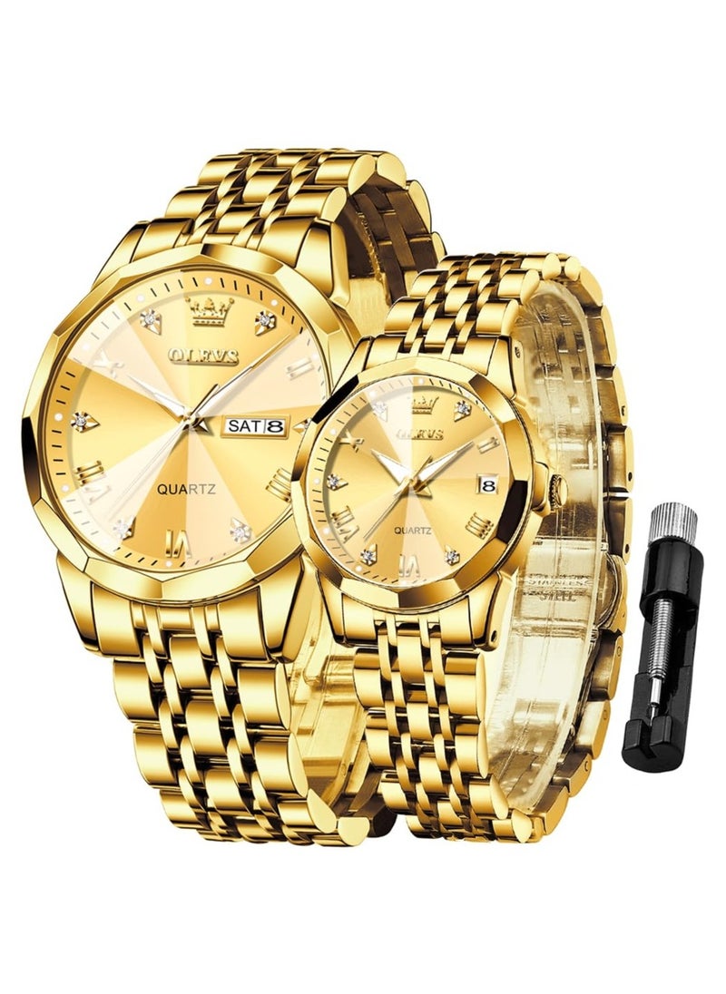 OLEVS OLEVS His and Her Couple Watches Business Men Women Couple Set Pair Watch Matching Romantic Quartz Watch Stainless Steel Waterproof Date Men's Watches Women Watches Wrist Watch  - Image 1