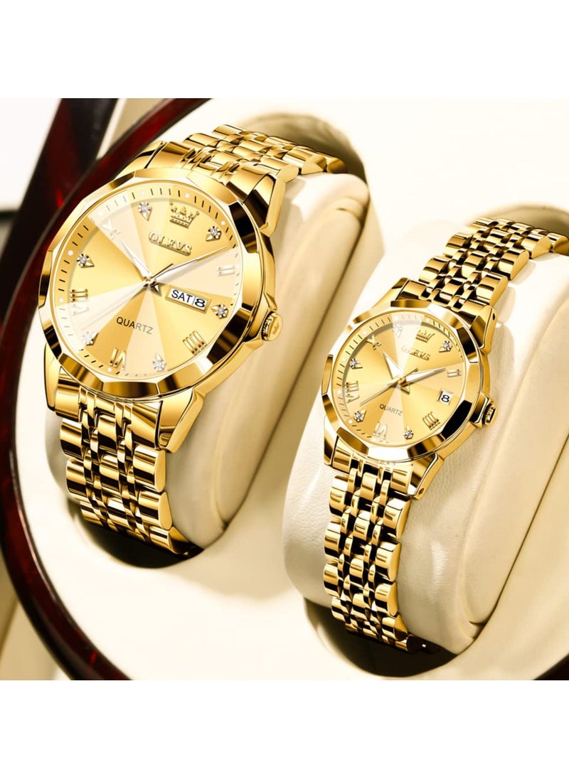 OLEVS OLEVS His and Her Couple Watches Business Men Women Couple Set Pair Watch Matching Romantic Quartz Watch Stainless Steel Waterproof Date Men's Watches Women Watches Wrist Watch  - Image 4