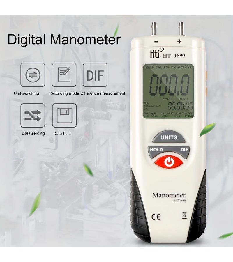 High Precision Digital Manometer Air Gas Pressure Tester Dual Port Gauge Large Backlit Screen - Image 1