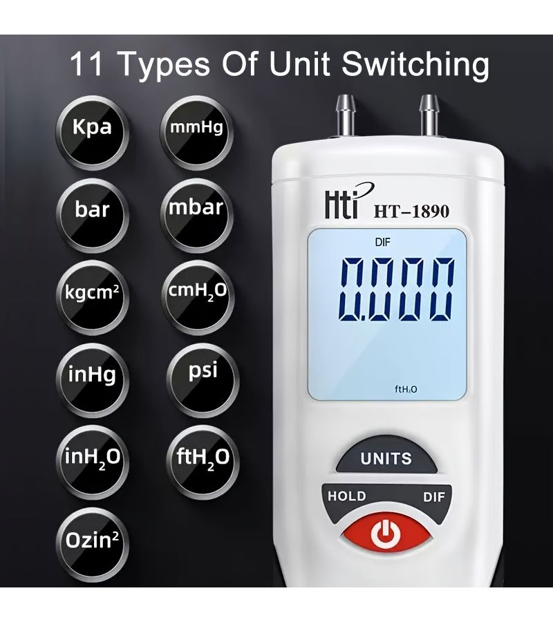 High Precision Digital Manometer Air Gas Pressure Tester Dual Port Gauge Large Backlit Screen - Image 2