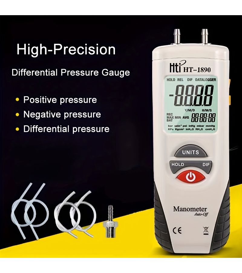 High Precision Digital Manometer Air Gas Pressure Tester Dual Port Gauge Large Backlit Screen - Image 5