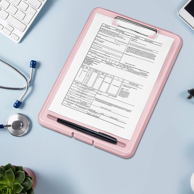 SITHON Nursing Clipboard with Storage, Heavy Duty Portable Writing Clipboard with Compartment Organizer for Nurse Doctor Medical Professionals Teachers Students Sales Coach School Office (Pink) - Image 4