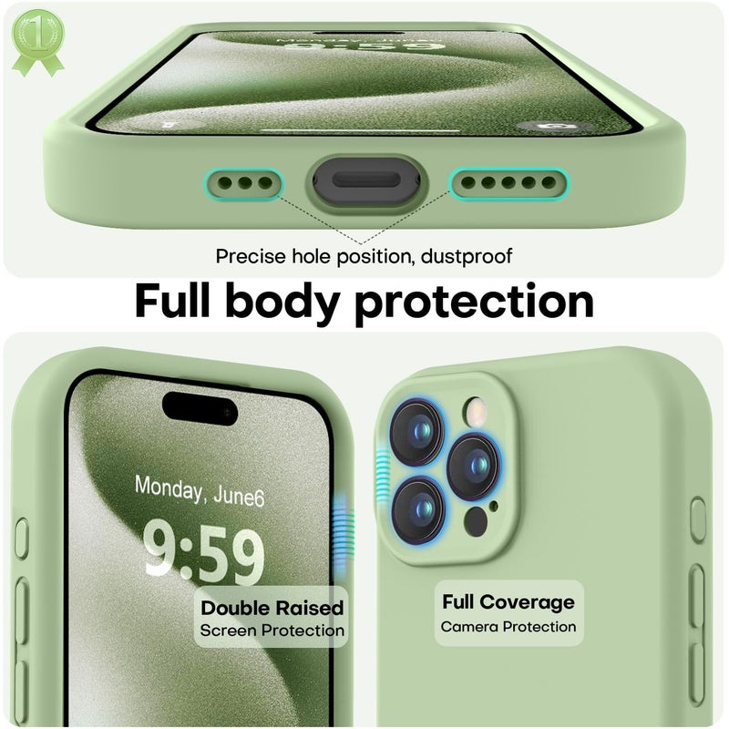 LOVE 3000 Designed for iPhone 15 Pro Case, Premium Silicone with [Soft Anti-Scratch Microfiber Lining] Shockproof Protective Phone Case for Men Women Girls 6.1", Matcha - Image 3