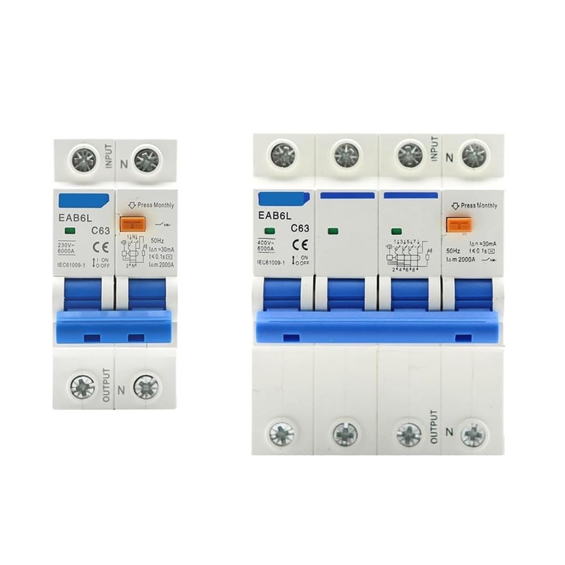 2P 63A RCBO Residual Current Circuit Breaker Overload Short Circuit Protection - Image 1