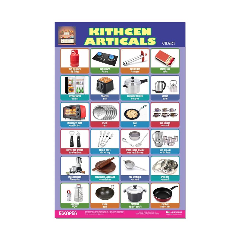 ESCAPER Kitchen Articles Educational Charts for Kids, Charts for Kids Learning (11.5 x 17.5 inches), Kids Study Material, Kids Learning Books, Educational Posters - Image 1