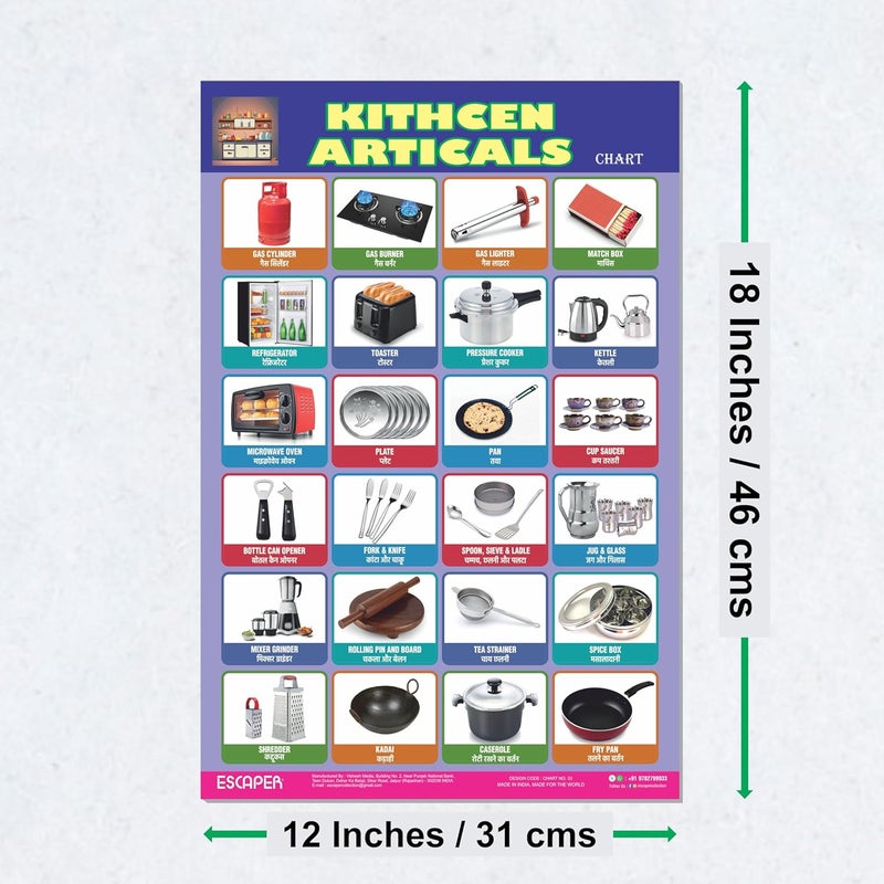 ESCAPER Kitchen Articles Educational Charts for Kids, Charts for Kids Learning (11.5 x 17.5 inches), Kids Study Material, Kids Learning Books, Educational Posters - Image 2