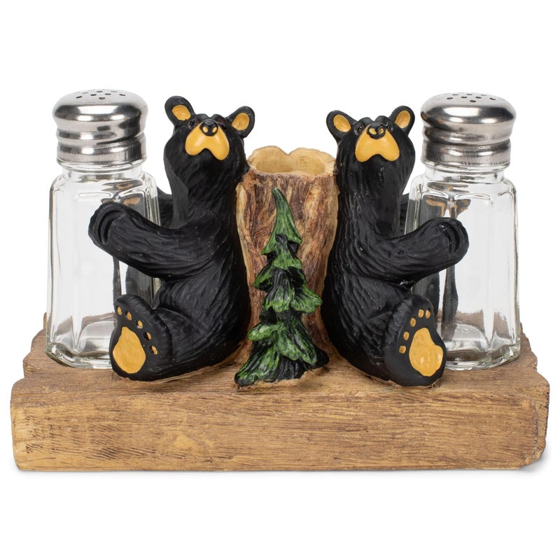 Demdaco Black Bear Friends Resin Salt and Pepper Shakers and Toothpick Holder