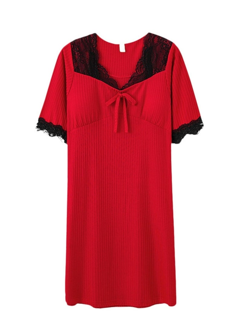 Pregnant women's lace short-sleeved ice silk pajamas with pads - Image 1