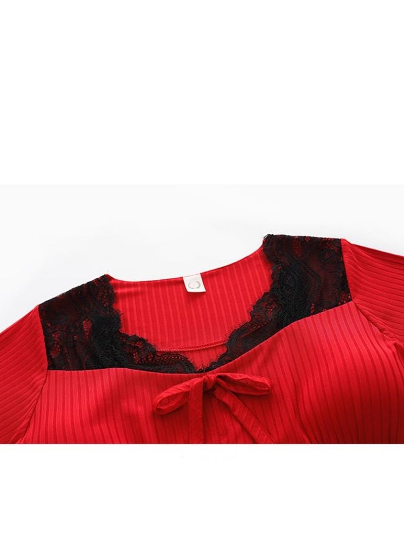 Pregnant women's lace short-sleeved ice silk pajamas with pads - Image 3