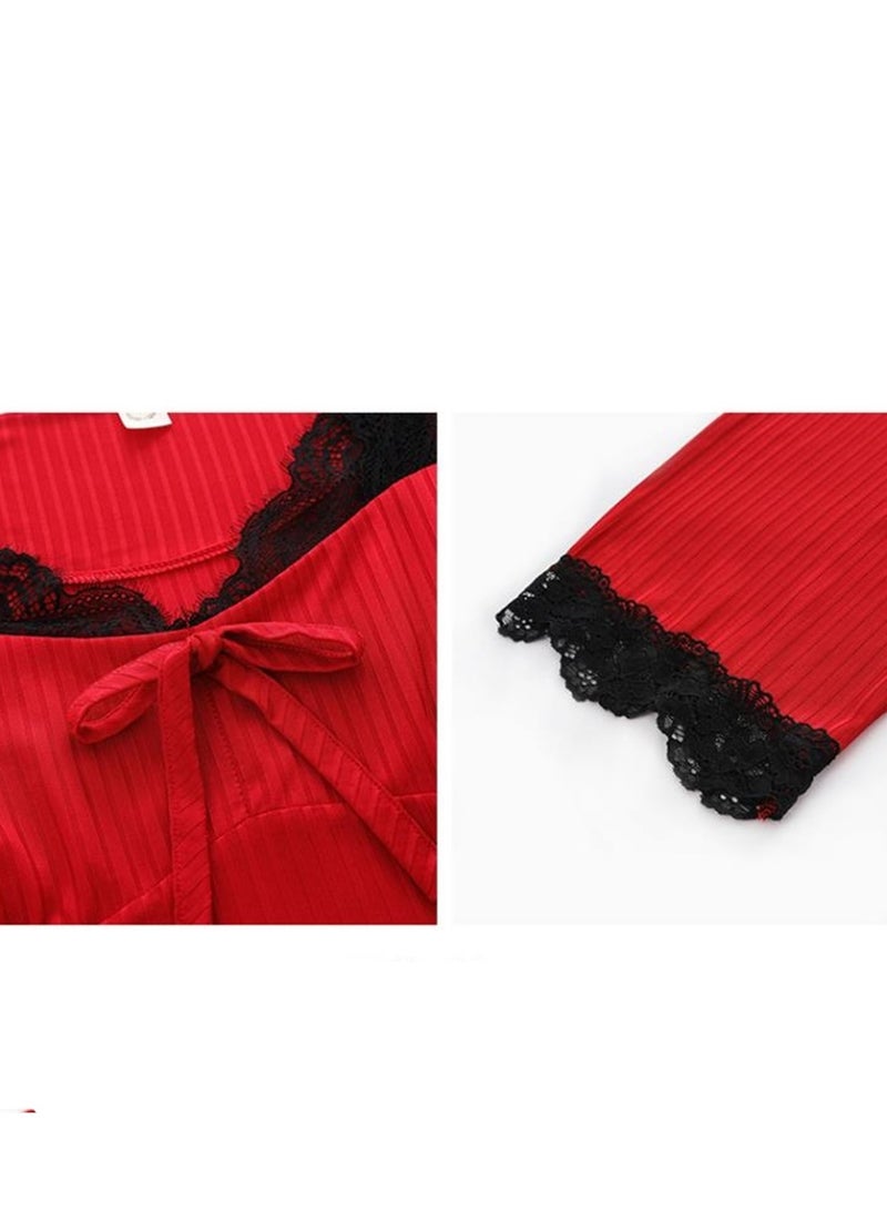 Pregnant women's lace short-sleeved ice silk pajamas with pads - Image 4