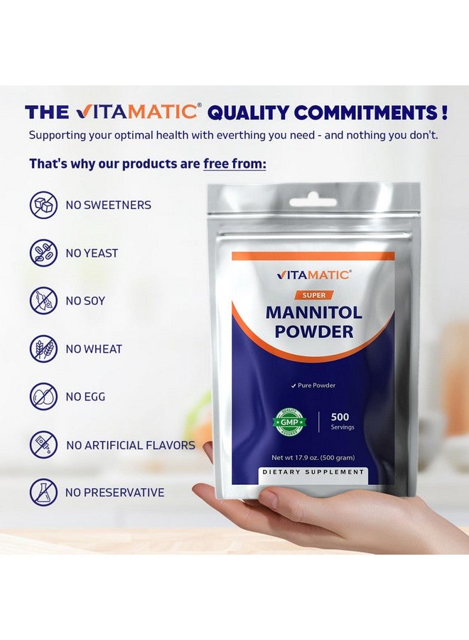 Vitamatic Mannitol Powder - Sweetener, Sugar Substitute, Natural & Gluten Free, 1000 mg per Servings, 500 Servings, 500 Gram - Image 5