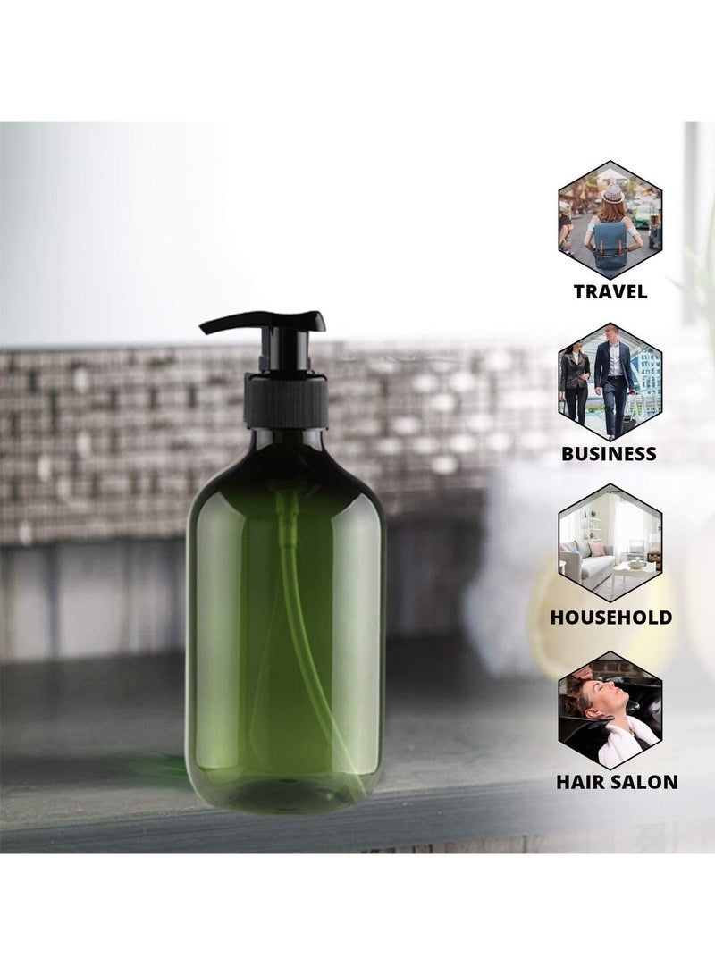 كيلا عبوة شامبو بمضخة سعة 500 مل، قابلة لإعادة التعبئة، فارغة، مصنوعة من بلاستيك PET بلون كهرماني، مناسبة للشامبو والبلسم وغسول الجسم، للاستخدام في الحمام والمطبخ والمكتب وغرفة الغسيل، بالإضافة إلى المستحضرات والكريمات وغيرها، لون أخضر داكن، قطعتان - Image 4