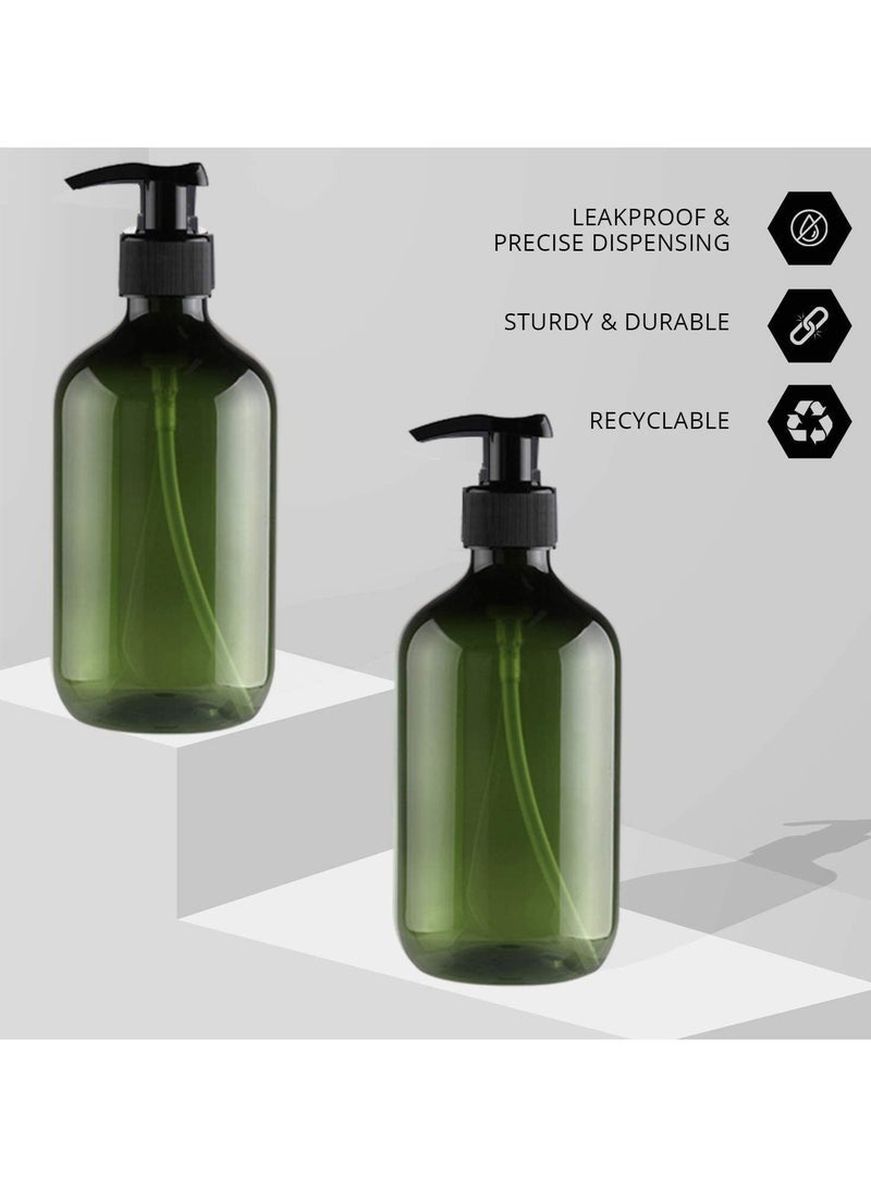 كيلا عبوة شامبو بمضخة سعة 500 مل، قابلة لإعادة التعبئة، فارغة، مصنوعة من بلاستيك PET بلون كهرماني، مناسبة للشامبو والبلسم وغسول الجسم، للاستخدام في الحمام والمطبخ والمكتب وغرفة الغسيل، بالإضافة إلى المستحضرات والكريمات وغيرها، لون أخضر داكن، قطعتان - Image 5
