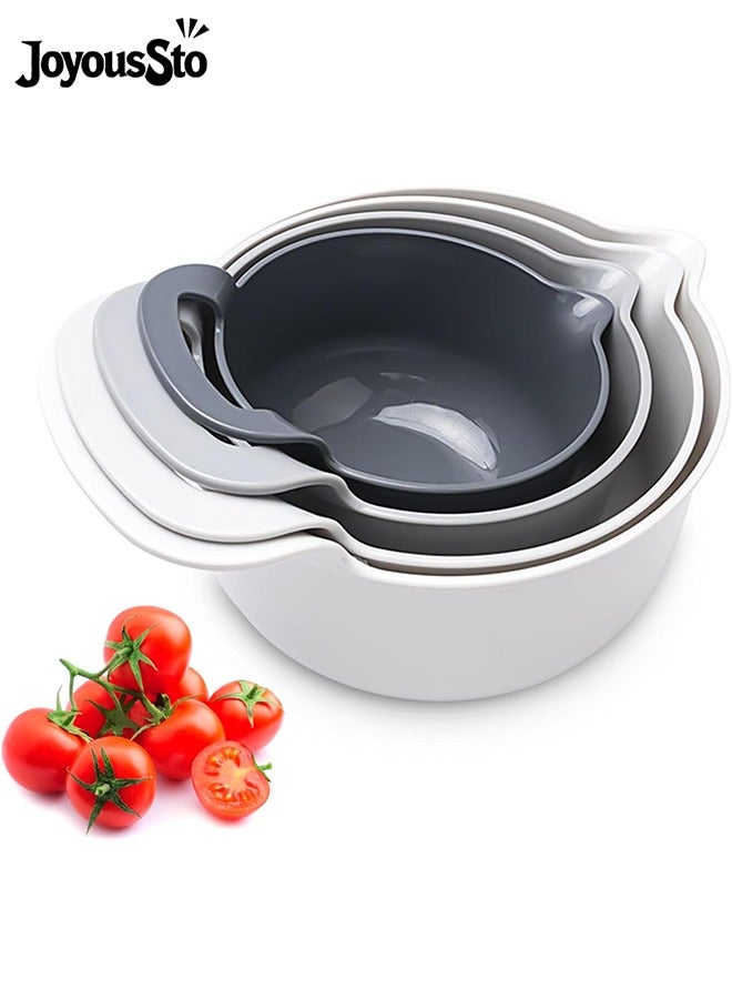 متجر الفرح مجموعة من 4 أوعية خلط متداخلة مع مقبض وفوهة صب، وعاء خلط متداخل، وعاء سلطة، وعاء تقديم، مجموعة أوعية حساء للطهي والخبز، خالية من مادة BPA آمنة للاستخدام في الميكروويف وغسالة الأطباق - Image 1