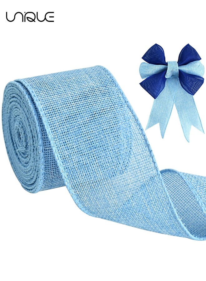يونيك الشريط الأزرق-2.5 بوصة × 10 ياردات الشريط السلكي المنسوجة الشريط الطبيعي-الشريط الشريط للديكور المنزلي، تغليف الهدايا، إكليل من الزخارف، الحرف اليدوية ديي - Image 1