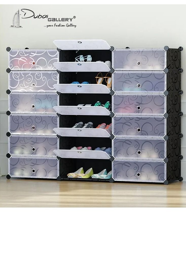 DubaiGallery 18 Cubes Diy Shoes Wardrobe Storage Shoe Rack Shoe Tower Storage Cabinet Shoe Organizer Storage Organizer Modular Shoe Cabinet with Doors  - Image 1