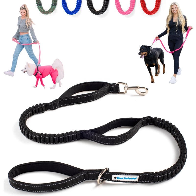 Shed Defender Shock Absorbing Bungee Leash - Three Padded Traffic Handles, Designed in The USA, Stretches 4-7ft, Elastic Dog Leash, Reflective Stitching, Large Dog & Small Breed, Heavy Duty, Black - Image 1