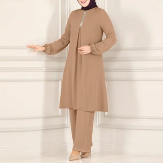 Elegant Long Sleeve Shirt  Wide Leg Pants Set Khaki - pzsku/Z1175B01966F04B088D04Z/45/1746219897/0fb44885-a4f5-4643-937f-c87ef916d72c
