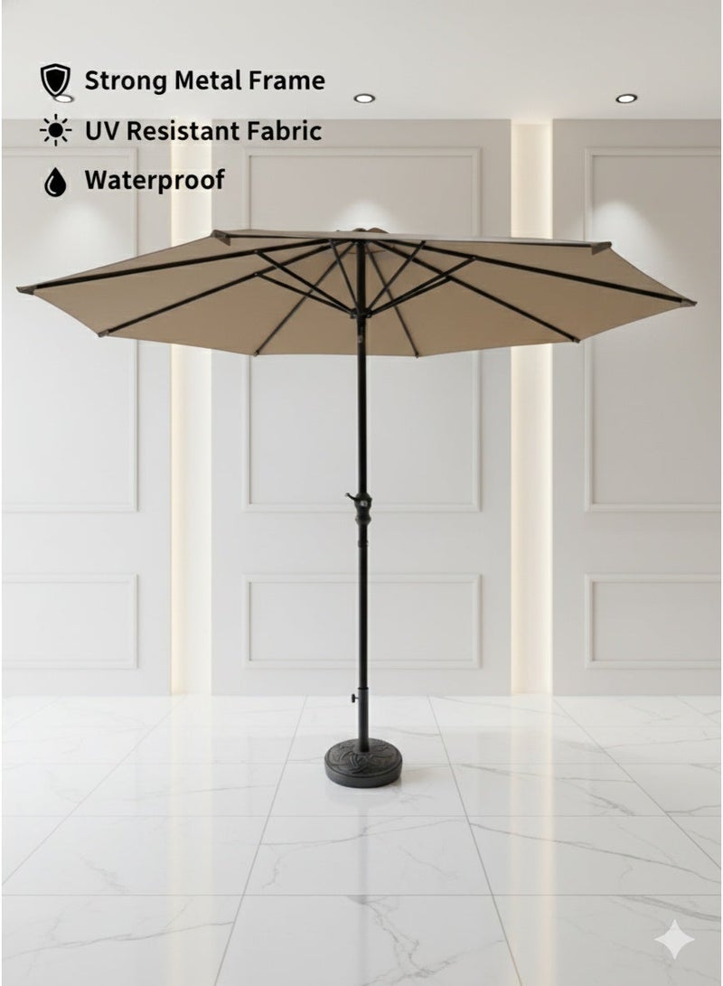 Garden and Restaurant Market Umbrella | Manual Open, Black Steel Frame, Beige Waterproof Polyester | Heavy-Duty UV-Resistant Fabric - Image 1