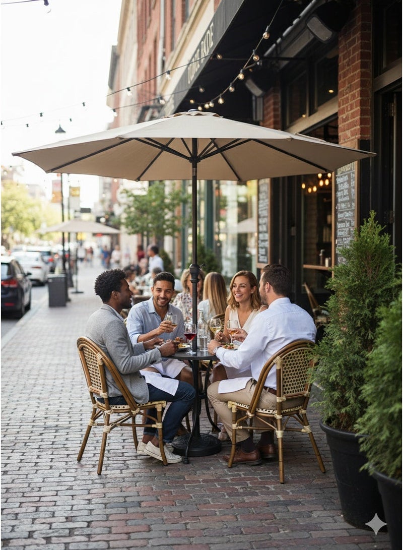 Garden and Restaurant Market Umbrella | Manual Open, Black Steel Frame, Beige Waterproof Polyester | Heavy-Duty UV-Resistant Fabric - Image 2
