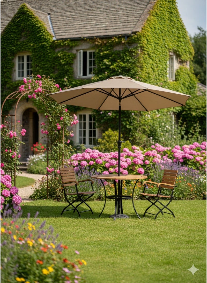 Garden and Restaurant Market Umbrella | Manual Open, Black Steel Frame, Beige Waterproof Polyester | Heavy-Duty UV-Resistant Fabric - Image 3