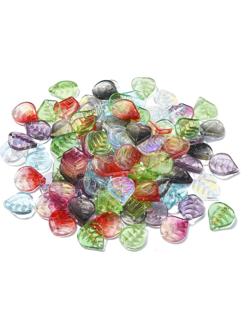 SOLARAE 100 Pcs Glass Crystal Charms Glitter Mini Plant Leaf Charm for Jewelry Making DIY Accessories - Image 1