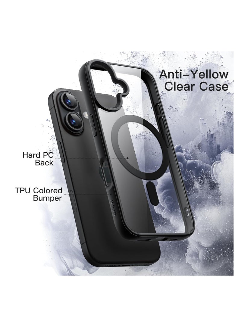 Magnetic Case for iPhone 16 Plus 6.7-Inch Compatible with MagSafe, Shockproof Phone Bumper Cover, Solid Color Matte TPU Frame, Anti-Scratch Clear Back (Black)