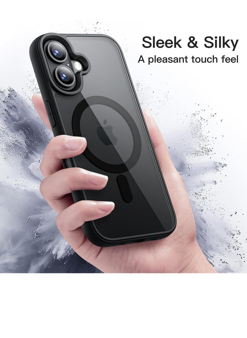 Magnetic Case for iPhone 16 Plus 6.7-Inch Compatible with MagSafe, Shockproof Phone Bumper Cover, Solid Color Matte TPU Frame, Anti-Scratch Clear Back (Black)