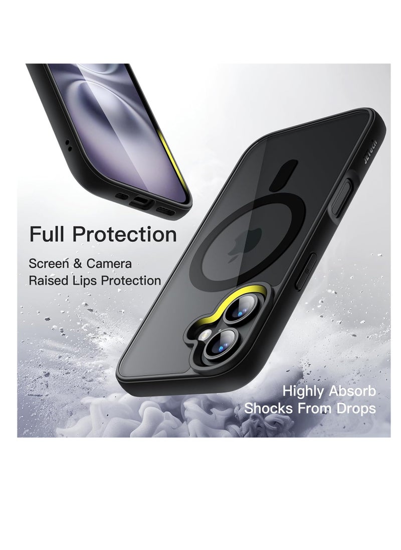 Magnetic Case for iPhone 16 Plus 6.7-Inch Compatible with MagSafe, Shockproof Phone Bumper Cover, Solid Color Matte TPU Frame, Anti-Scratch Clear Back (Black)