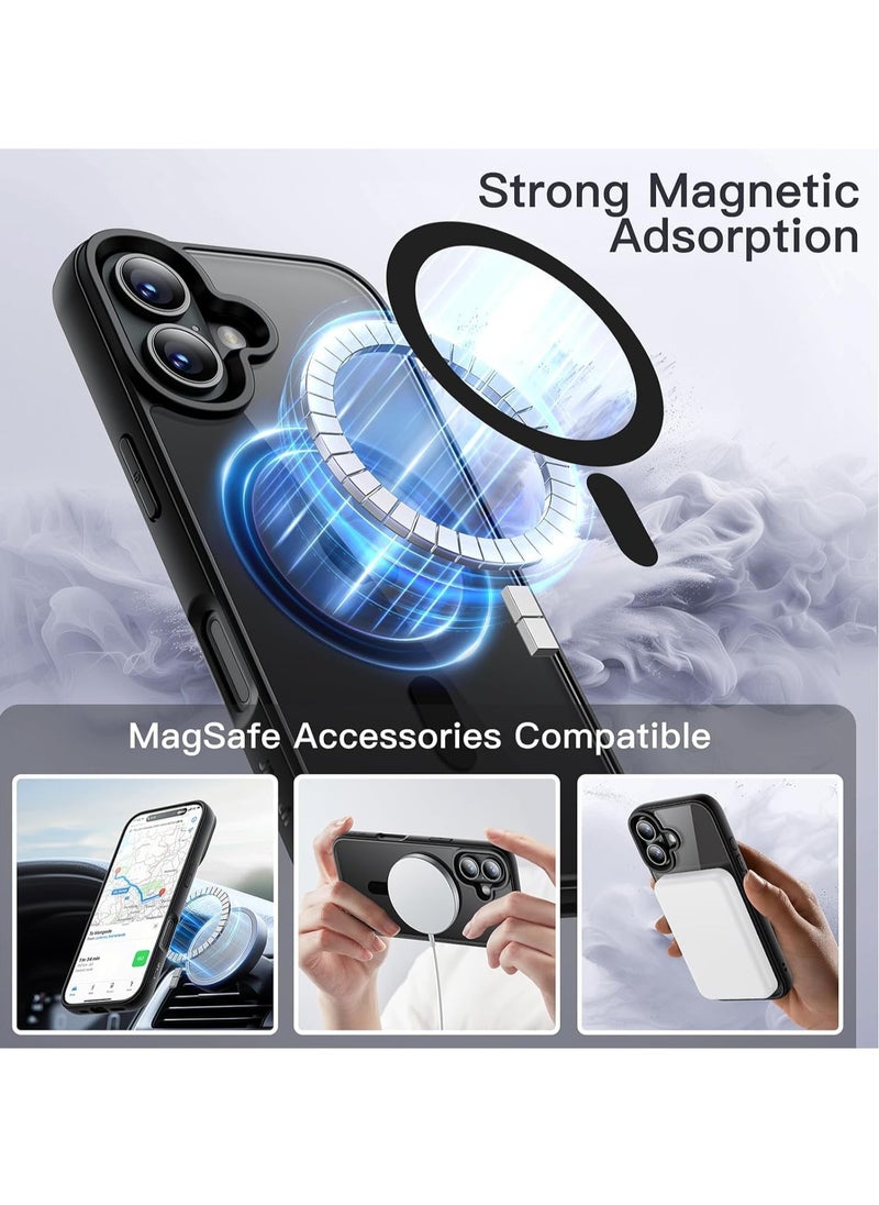 Magnetic Case for iPhone 16 Plus 6.7-Inch Compatible with MagSafe, Shockproof Phone Bumper Cover, Solid Color Matte TPU Frame, Anti-Scratch Clear Back (Black)