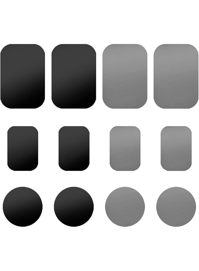 Green Tiger 12 Pcs Metal Plate, Phone Car Mount Metal Plate Replacement with Sticker,Compatible with Magnetic Mount,8 Rectangle and 4 Round-Black,Silver - Image 1