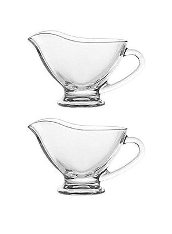 2-Pcs Saucy Glass Gravy Boat Dishes with Handle Spout for Gravy Salad Dressings Milk Broth Creamer 200ml - Image 1