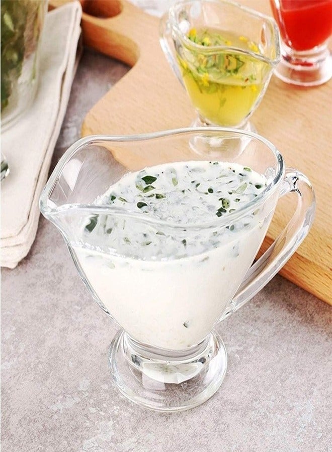 2-Pcs Saucy Glass Gravy Boat Dishes with Handle Spout for Gravy Salad Dressings Milk Broth Creamer 200ml - Image 3