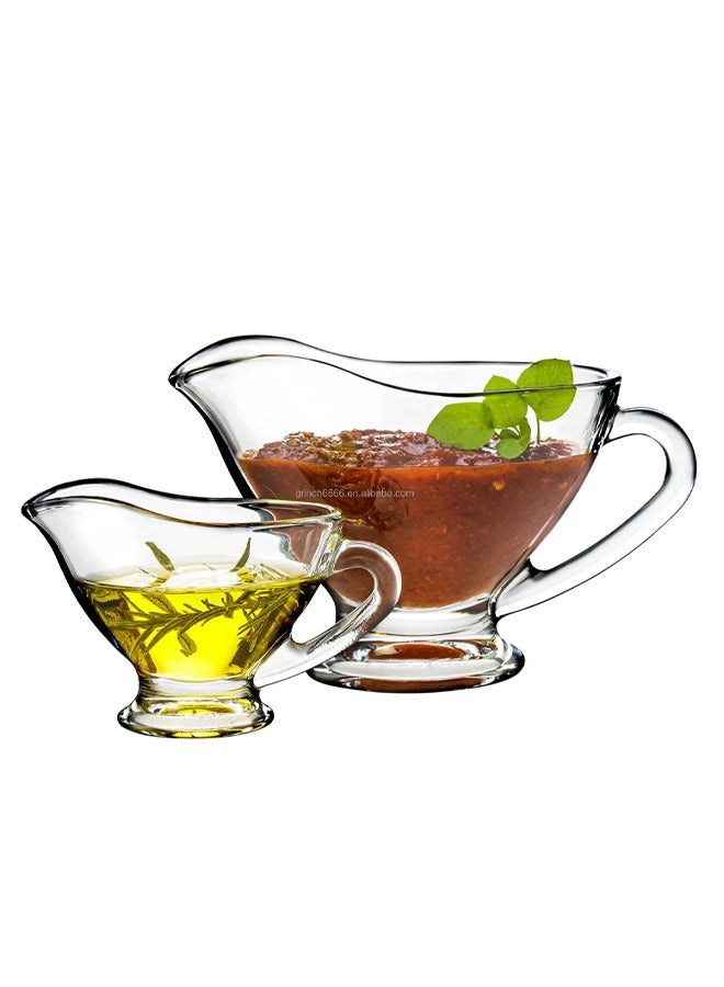 2-Pcs Saucy Glass Gravy Boat Dishes with Handle Spout for Gravy Salad Dressings Milk Broth Creamer 200ml - Image 4