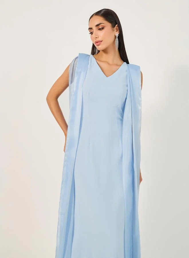 Take Two Solid V Neck Sleeveless Dress by Styli