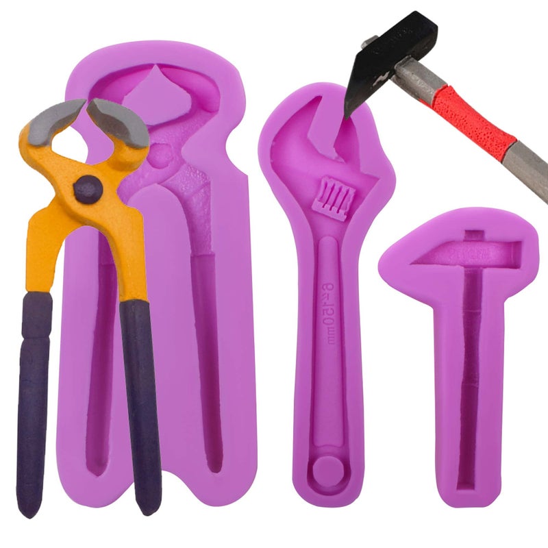 acvcatto Hand Tools Silicone Chocolate Molds  3 Packs Large Hammer Wrenches Pliers Construction Tools Baking Molds  3D Fondant Mold for Cake Decoration Candy Sugar Craft Gum Paste Clay - Image 1