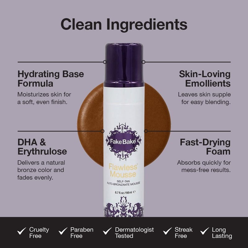 Fake Bake Flawless Self Tanning Mousse Streak-Free, Long-Lasting Natural Glow For All Skin Tones Women & Men - Sunless Tanner Includes Mitt For Easy Application, Black Coconut Scent - 6.7 oz - Image 5