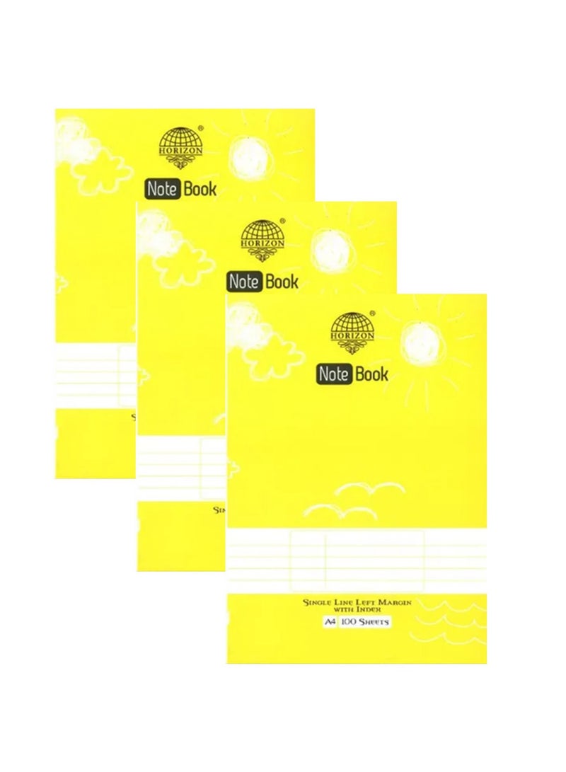 Horizon 3-Piece A4 Size Single Line Notebook 100 Sheets - Image 1
