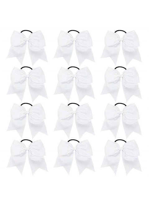 12PCS 8" Large Cheer Hair Bows Ponytail Holder Handmade for Teen Girls Softball Cheerleader Sports-White