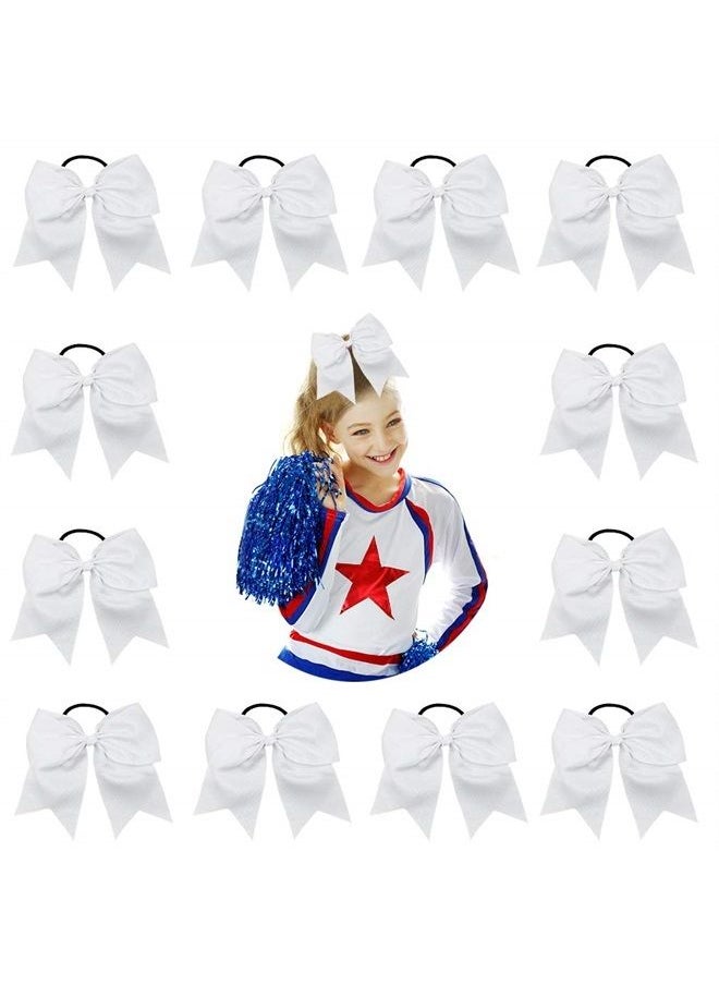 DEEKA - 12PCS 8" Large Cheer Hair Bows Ponytail Holder Handmade for Teen Girls Softball Cheerleader Sports-White - Image 1